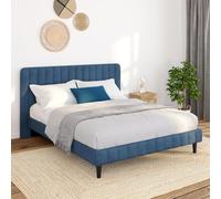 IDMarket - Lit double Annie avec tête de lit et sommier 140 x 190 cm velours bleu
