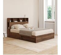 IDMARKET Lit double CLEM avec rangements + tête de lit et sommier 140 x 190 cm effet noyer