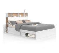 IDMarket - Lit Double Clem avec tête de lit, rangements et sommier 140 x 190 cm Blanc