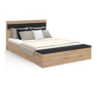IDMarket - Lit Double Gaelle tête de lit + Banc Coffre et sommier 140 x 190 cm Bois et Noir