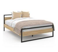 IDMarket - Lit Double Industriel Detroit 140 x 190 cm Bois et métal Noir | Avec tête de lit, sommier design industriel
