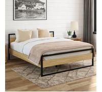 IDMARKET Lit double industriel DETROIT avec tête de lit et sommier 140 x 190 cm bois et métal noir