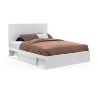 IDMarket Lit double MELSA avec rangements tête de lit et sommier 140 x 190 cm blanc