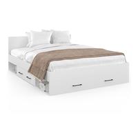 IDMarket - Lit Double MINEA 140 x 190 cm Blanc | Avec tiroirs + niches de rangement + tête de lit et sommier