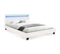 IDMarket Lit double Neo – tête de lit LED intégrée, sommier 140 x 190 cm, PVC blanc