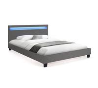 IDMarket – Lit double NEO – 140 x 190 cm, PVC gris, sommier et LED intégrées