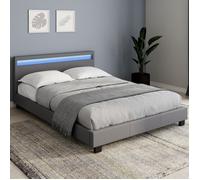 IDMARKET Lit double NEO avec tête de lit LED intégrées et sommier 140 x 190 cm PVC gris