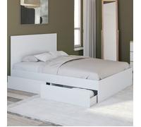 IDMarket Lit double Omaha 140 x 190 cm – 4 tiroirs sur roulettes, tête de lit et sommier – Blanc