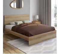 IDMarket - Lit Double Omaha avec tête de lit et sommier 160 x 200 cm façon hêtre