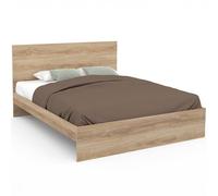 IDMarket - Lit Double Omaha avec tête de lit et sommier 160 x 200 cm façon hêtre