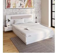IDMarket - Lit Double Santa avec tête de lit + Tables de Chevet intégrées et sommier 140 x 190 cm Blanc
