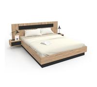 IDMarket - Lit Double Santa avec tête de lit + Tables de Chevet intégrées et sommier 160 x 200 cm Bois et Noir