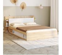 Lit double SARI avec rangements, sommier et tête de lit 140 x 190 cm bois et blanc