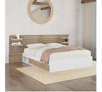 IDMarket Lit double Savana - tête de lit, chevets, rangements, sommier 140 x 190 cm hêtre et blanc