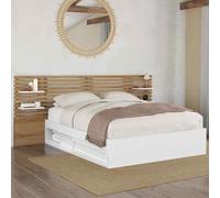 IDMARKET Lit double SAVANA avec tête de lit, chevets, rangements et sommier 140 x 190 cm hêtre et blanc
