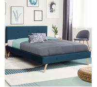 IDMarket - Lit Double scandinave Oslo avec tête de lit et sommier 140 x 190 cm Tissu Bleu Canard