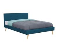 Lit double scandinave OSLO 160 x 200 CM tissu bleu canard