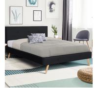 IDMARKET Lit double scandinave OSLO avec tête de lit et sommier 160 x 200 cm tissu noir