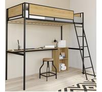 Lit mezzanine simple DETROIT avec bureau et rangements 90 x 190 cm design industriel