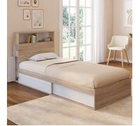 IDMARKET Lit simple CLEM avec rangement, tête de lit et sommier 90 x 190 cm hêtre et blanc