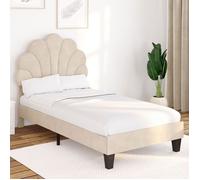 IDMarket - Lit Simple Coquillage 90 x 190 cm Amanda avec sommier Velours Beige