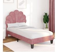 IDMarket - Lit Simple Coquillage 90 x 190 cm Amanda avec sommier Velours Rose poudré