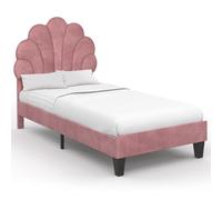 IDMarket - Lit Simple Coquillage 90 x 190 cm Amanda avec sommier Velours Rose poudré