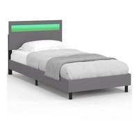 IDMARKET – Lit simple NEO – tête de lit LED intégrées, sommier 90 x 190 cm PVC gris