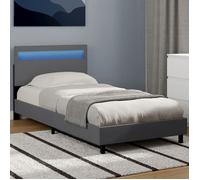 IDMARKET Lit simple NEO avec tête de lit LED intégrées et sommier 90 x 190 cm PVC gris