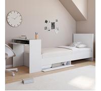 IDMARKET Lit simple OMAHA 90 x 190 cm avec sommier, tête de lit, bureau et rangements blanc