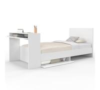 IDMarket - Lit Simple Omaha 90 x 190 cm avec sommier, tête de lit, Bureau et rangements Blanc