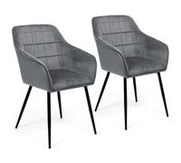 IDMarket, chaises de salle à manger MADY, velours gris clair, accoudoirs, pieds métal noir, lot de 2