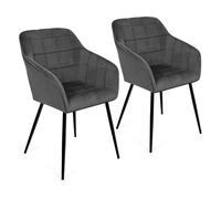 IDMarket - Lot de 2 chaises de salle à manger MADY - Velours gris foncé, accoudoirs