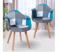 IDMARKET Lot de 2 chaises de salle à manger SARA scandinaves motifs patchworks bleus