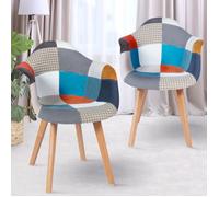 IDMARKET Lot de 2 chaises de salle à manger SARA scandinaves patchworks multi-couleurs