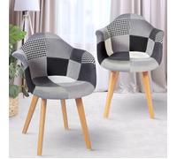 IDMARKET Lot de 2 chaises de salle à manger SARA scandinaves patchworks noirs, gris et blancs