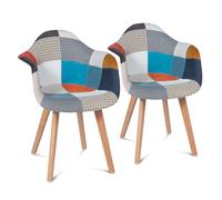 IDMarket - Lot de 2 chaises de Salle à Manger scandinaves, fauteuils de Table SARA Motifs patchworks Multi-Couleurs
