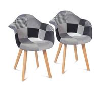 IDMarket - Lot de 2 chaises de Salle à Manger scandinaves, fauteuils de Table SARA Motifs patchworks Noirs, Gris et Blancs