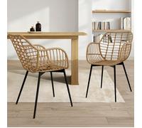 IDMarket Chaises de salle à manger SUMMER – Effet rotin, pied métal noir – Lot de 2