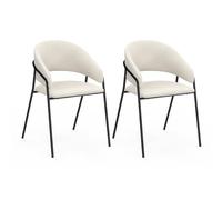 IDMarket - Lot de 2 chaises de salle à manger VINI en velours côtelé beige | Avec dossier arrondi et pieds en métal noir