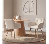 IDMARKET Lot de 2 chaises GINA tissu chenille beige pieds effet bois