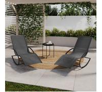 IDMarket - Lot de 2 chaises Longues - transat de Jardin à Bascule Malawi Gris Anthracite et Toile Grise