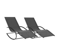 IDMarket – Lot de 2 chaises longues Malawi – Transat de jardin à bascule Gris Anthracite Toile Grise