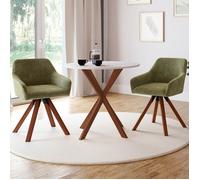 IDMARKET Lot de 2 chaises pivotantes 360° de salle à manger, fauteuils de table JANY en tissu chenille verte et pied noyer