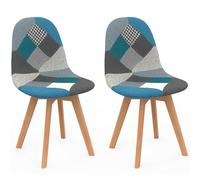IDMarket - Lot de 2 chaises scandinaves SARA Motifs patchworks Bleus