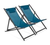 IDMarket - Lot de 2 chiliennes Lota en Acier et Toile textilène Bleu Canard