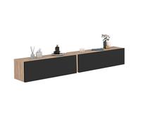 IDMarket - Lot de 2 Consoles suspendues étagères murales ELYOS 1 Porte Bois et Noir