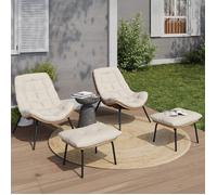 IDMARKET Lot de 2 fauteuils de jardin relax LOA effet rotin avec coussins écrus et repose-pieds