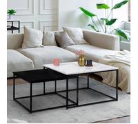 IDMARKET Lot de 2 tables basses gigognes ALASKA carrées 60/70 effet marbre et noir pieds métal