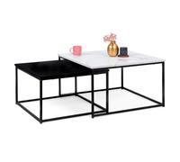 IDMarket - Lot de 2 Tables Basses gigognes Alaska carrées 60/70 Effet marbre et Noir Pieds métal
